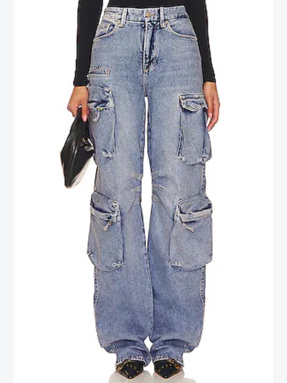 Good American Denim Cargo Jeans Women's 14 / 32 Indigo301 Utility Baggy